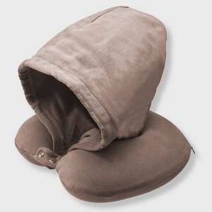 French Connection Hooded Memory Foam Travel Pillow - Neck Pillow with Comfort Hood & Washable Cover - 1 of 4