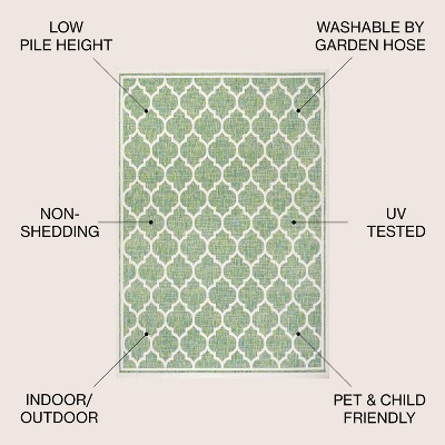 Cream and Green Synthetic Trellis 5' Square Reversible Rug