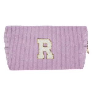 Unique Bargains Corduroy Rectangular Letter Makeup Bag Pink Purple 1 Pc - 1 of 4