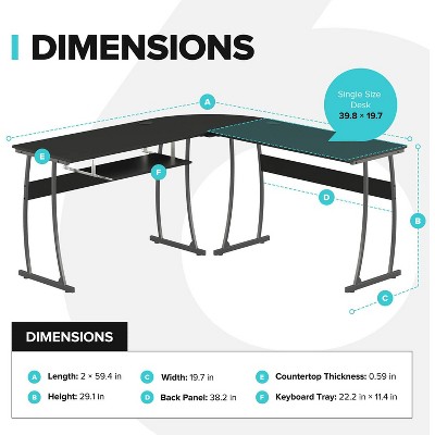 Sleek Black L-Shaped Adjustable Computer Desk with Keyboard Tray
