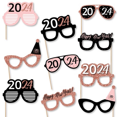 Big Dot Of Happiness Rose Gold Happy New Year Glasses - Paper Card Stock  2024 New Year's Eve Party Photo Booth Props Kit - 10 Count : Target