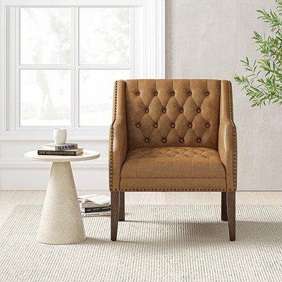 Bonita Transitional Vegan Leather Armchair With Removable Seat Cushion And  Nailhead Trims