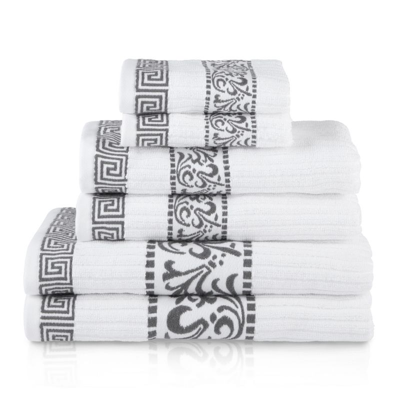 100% Cotton Medium Weight Floral Border Infinity Trim 6 Piece Assorted Bathroom Towel Set by Blue Nile Mills, 1 of 7