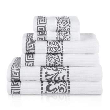 100% Cotton Medium Weight Floral Border Infinity Trim 6 Piece Assorted Bathroom Towel Set by Blue Nile Mills