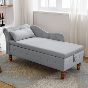 Sapphtopaz Storage Bench Velvet Ottoman Lounge Chair for Bedroom with Storage Upholstered Rolled Arm Chaise for Living Room, Bedroom, Entryway - 1 of 4