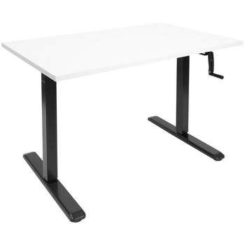 Mount-It! Hand Crank Sit-Stand Black Desk Frame with White Tabletop - Black & White