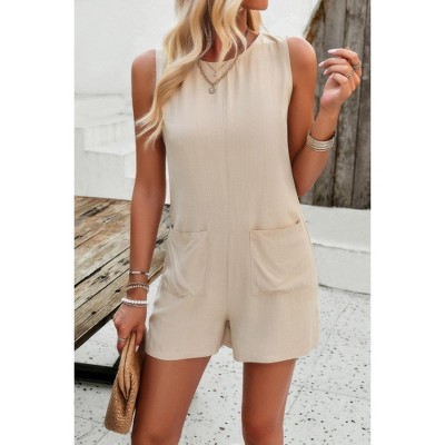 I AM A FASHION JUNKY Solid Crewneck Sleeveless Loose Pockets Romper