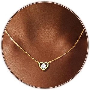 Gold Silver Plated Heart Choker Necklace Dainty Love Jewelry Gift - 1 of 4