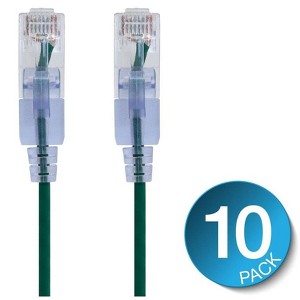 Monoprice Cat6A Ethernet Patch Cable - 3 Feet - Green (10 Pack) Snagless RJ45 550Mhz UTP Pure Bare Copper Wire 10G 30AWG - SlimRun Series - 1 of 4