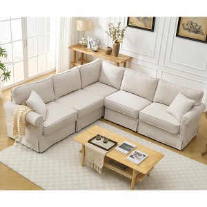 Modular L Shaped Sectional Sofa Couch, 94" Reversible 5-Seat Corner Sofa with Rolled Arms, Upholstered Linen Fabric, Comfy Sleeper Sofa - 1 of 4