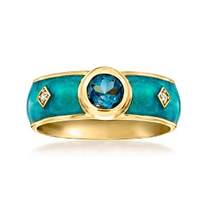 Ross-Simons 0.40 Carat London Blue Topaz and Turquoise-Colored Enamel Ring With Diamonds in 18kt Gold Over Sterling - 1 of 4