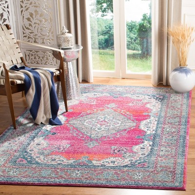 Fuchsia and Navy Synthetic Medallion Area Rug 5'1" x 7'6"
