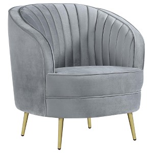 Velvet and Eucalyptus Upholstered Accent Chair with Tufted Back, Bucket Silhouette and Pocket Coil Cushion - 1 of 4