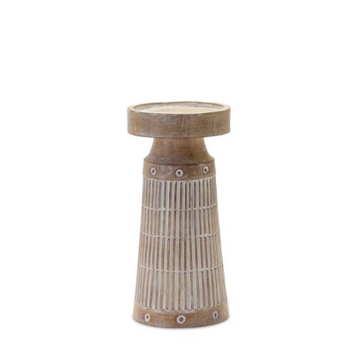Melrose Faux Wood Etched Candle Holder Set