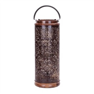Punched Metal Lantern with Natural Wood Accents 19"H - 1 of 2