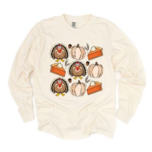 Simply Sage Market Women's Turkey Pumpkin Pie Grid Long Sleeve Garment Dyed Tee - 1 of 4