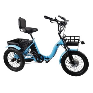 Topteng Folding Electric Trike, 3 Wheel Bicycle with Wide Seat, Blue/Yellow - 1 of 4
