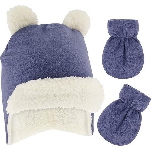 Baby boy trapper hat top and mittens