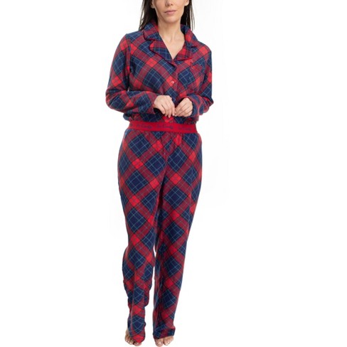 Hanes Womens Stretch Fleece Notch Collar Pajama Set, Blue Tartan, 1x :  Target