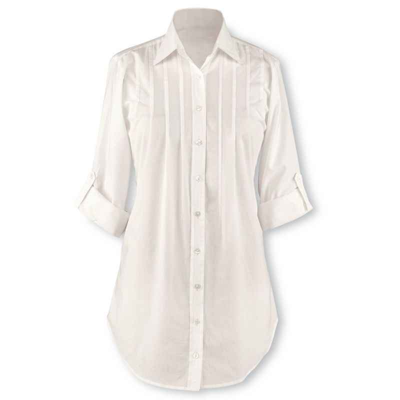 Collections Etc Pintuck and Pleated Button Front Tunic Top with Roll-Tab Sleeves, Great for Everyday Wear, 2 of 4