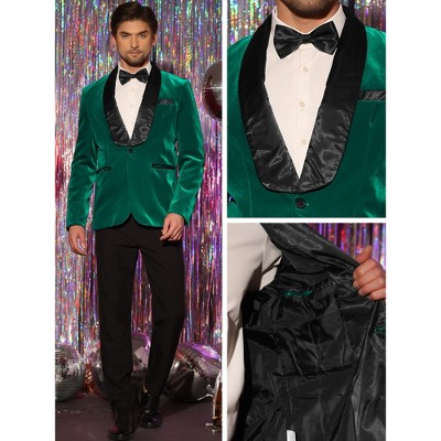 Lars Amadeus Men's Shawl Lapel Business Wedding Velvet Tuxedo Blazers Green X Large — фото 3