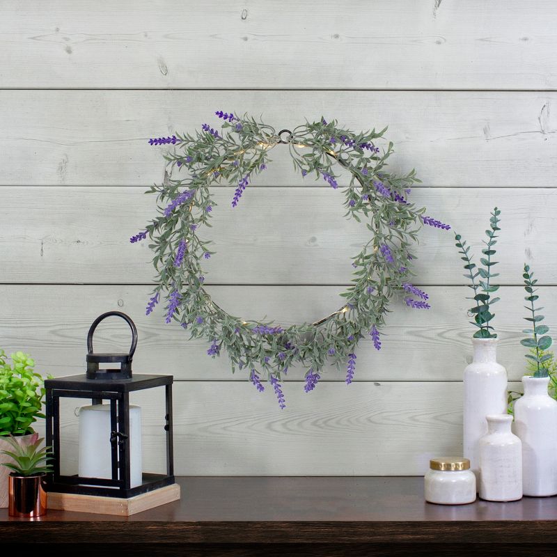 Northlight Pre-Lit Battery Operated Purple Lavender Spring Wreath- 16" - White LED Lights, 2 of 5