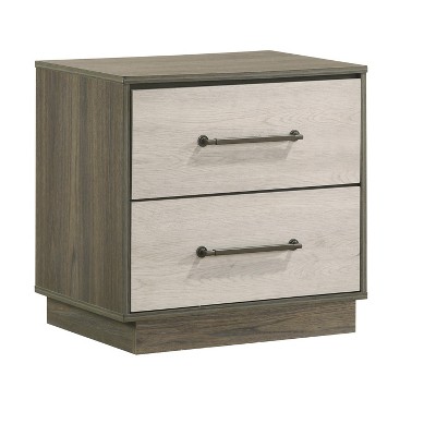Vynxaria Modern 2-Drawer Nightstand, Wood Build (Beige & Brown Two-Tone), Solid/Manufactured Wood, Smooth Metal Glides
