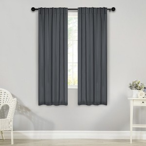 Classic Modern Solid Room Darkening Semi-Blackout Curtains, Back Tabs, Set of 2 by Blue Nile Mills - 1 of 4