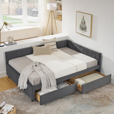 Lycvki Full Size Upholstered Tufted Bed Frame with Two Drawers and Comfortable Backrest