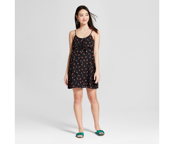 Women's Floral Tie Front Shift Dress - Everly Clothing (Juniors') Black S