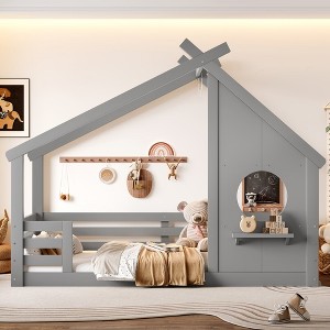 Hrinhom Twin Size House Floor Bed,Solid Wood House Bed - 1 of 4