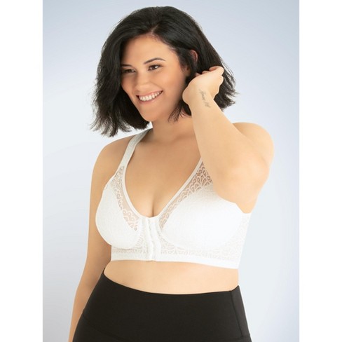 Leading Lady The Lora - Back Smoothing Lace Front-closure Bra In White,  Size: 46d : Target