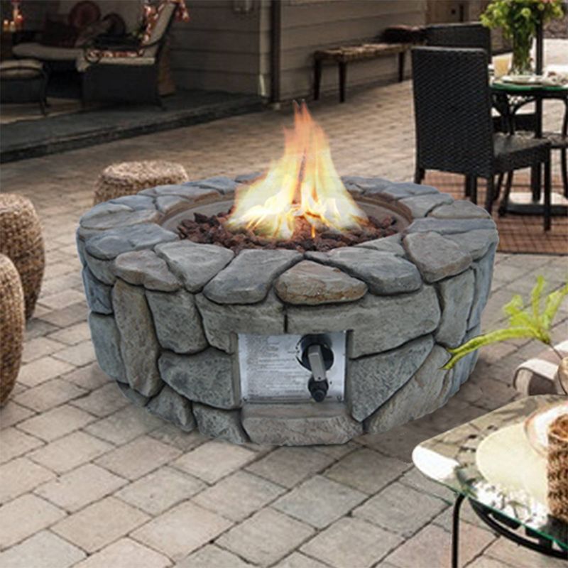 Grayson 28&#34; Outdoor Round Stone Propane Gas Fire Pit - Teamson Home, 4 of 7