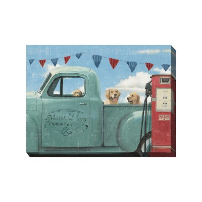 Cottage Garden West of The Wind GO for A Ride Blue, Red, Brown 40 x 30 Inch Waterproof Gallery Wrapped Canvas, Outdoor Garden, Yard, Patio All Weather