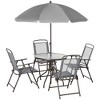 6-Piece Outdoor Patio Dining Set with Umbrella, 4 Folding Dining Chairs, and Round Glass Table - 2 of 4