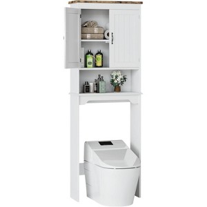66" Over The Toilet Storage Cabinet, Bathroom Space Saver Organizer with Double Doors & Adjustable Shelves Free Standing Toilet Shelf with Anti-Tip - 1 of 4