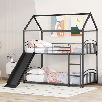 NicBex Twin Over Twin Bunk Bed with Guardrail and Slide,House Twin Loft Bed with Ladder,Modern Bunk Beds,Noise Reduced Bunk Beds for Bedroom