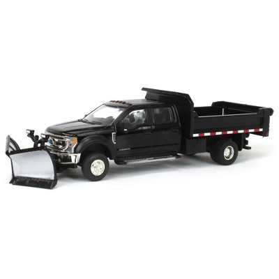 1/64 2020 Ford F-450 XLT Super Duty Dually with V-Plow & Dump Bed Black 51396-A
