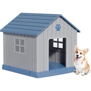 SEVOBAL Pet Crates and Houses Roof Dog House Waterproof UV Resistant Ventilation Grass Fixing Support Columns for Outdoor, Blue, 31.18"*33.7"*32.52" - 1 of 4