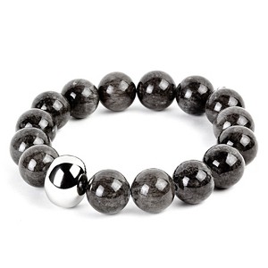 ELYA Women's Dyed Jade Stone and Steel Bead Stretch Bracelet (12mm) - 1 of 4