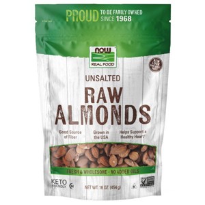 Almonds Natural Unblanched by Now Foods  -  1 lbs Bag - 1 of 2