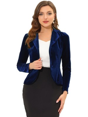 INSPIRE CHIC Women's Notched Lapel Long Sleeve Office Button Velvet Suit Blazer