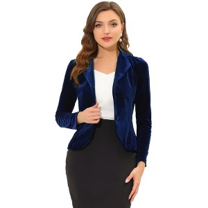 INSPIRE CHIC Women's Notched Lapel Long Sleeve Office Button Velvet Suit Blazer - 1 of 4