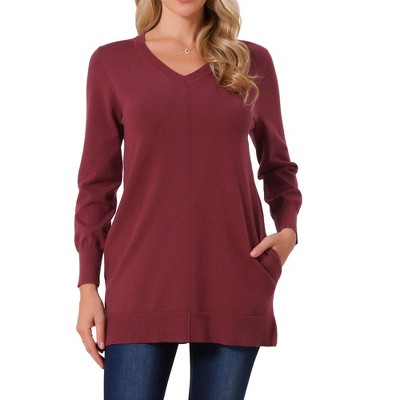 INSPIRE CHIC Women's V Neck Long Sleeve with Pockets Chunky Warm Pullover Top