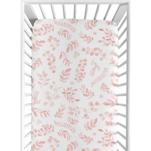 Sweet Jojo Designs Girl Baby Fitted Crib Sheet Botanical Pink and White - 1 of 4