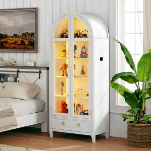 Fredees 73" Tall Arched Display Cabinet, 4-Tier Curio Cabinet with 3-Color LED Lights and Human Sensor, Adjustable Shelf for Toys & Books - 1 of 4