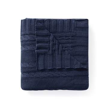 50"x70" Home Dublin Cable Knit Throw Blanket Navy - VCNY