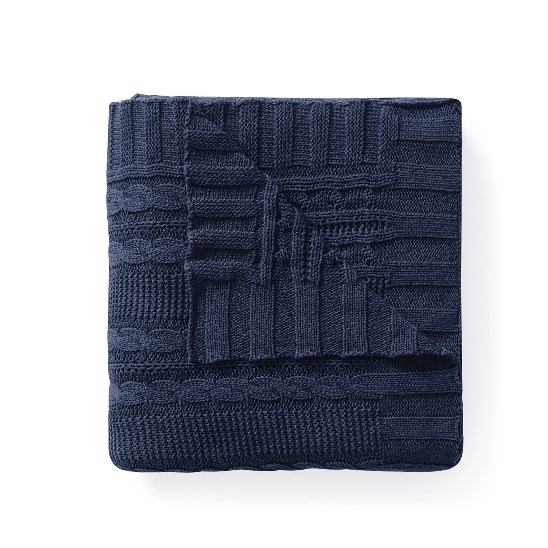 50"x70" Home Dublin Cable Knit Throw Blanket Navy - VCNY: Soft Cotton, Machine Washable