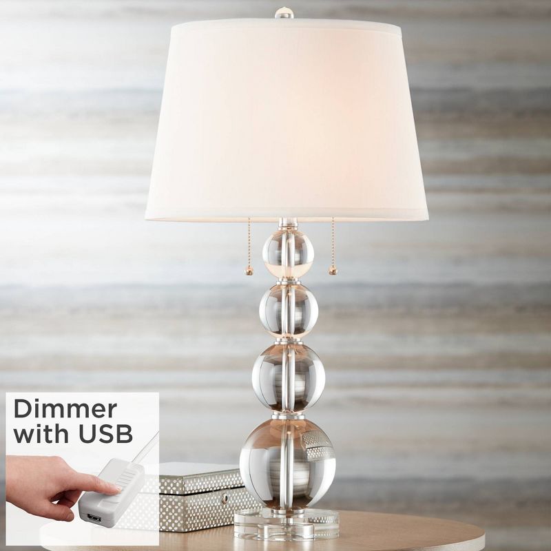 Vienna Full Spectrum Modern Table Lamp 26 1/2" High with USB Dimmer Stacked Crystal Spheres White Drum Shade for Bedroom Living Room Desk Bedside, 2 of 10
