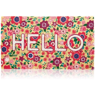 Juvale Natural Spring "Hello" Floral Coir Doormat for Front Door, 17 x 30 Inches, Ideal for Door Entrance and Patio